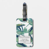 Moderne tropische groene waterverf bladeren monogr bagagelabel (Achterkant verticaal)