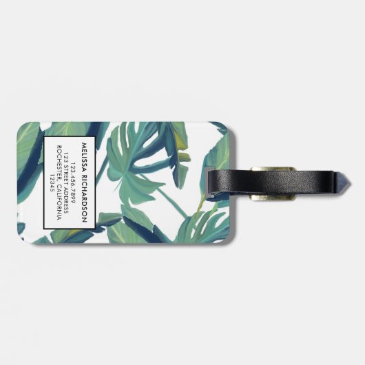 Moderne tropische groene waterverf bladeren monogr bagagelabel (Achterkant horizontaal)