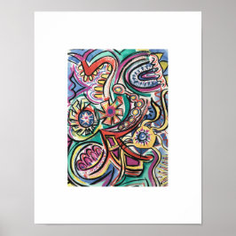 Moderne Tropische-Handgeschilderde Abstracte Kunst Poster
