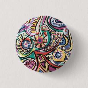Moderne Tropische-Handgeschilderde Abstracte Kunst Ronde Button 3,2 Cm