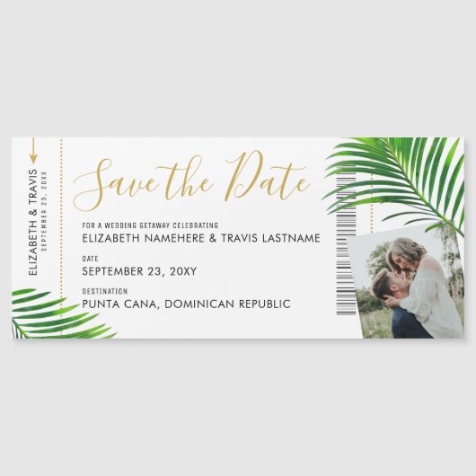 Moderne tropische instapkaart opslaan datum magnetische uitnodiging (Voorkant)