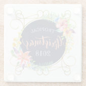 Moderne tropische kersttypografie en bloemen glazen onderzetter (Achterkant)