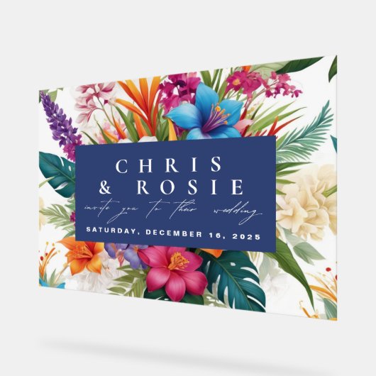 Moderne Tropische Kleurrijke Herfst bruiloft uitno Acryl Bord (Hoek)