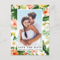 Moderne tropische koraal bloemfoto Save the Date