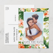 Moderne tropische koraal bloemfoto Save the Date Briefkaart (Voorkant / Achterkant)
