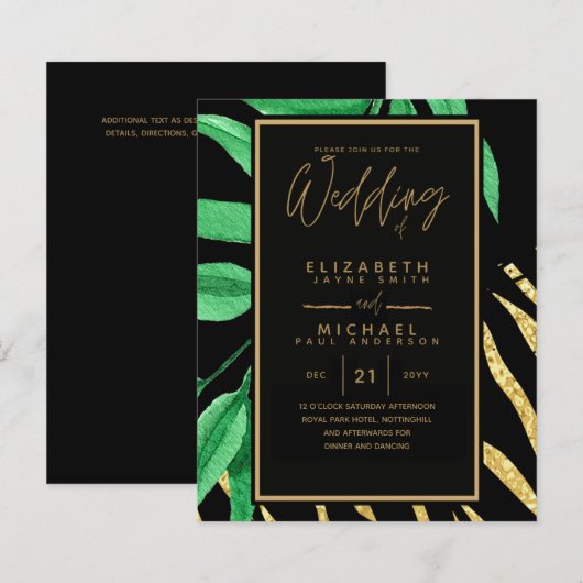Moderne Tropische Leaf Gold Black Wedding Budget (Voorkant / Achterkant)