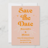 Moderne Tropische Levendige Oranje Bruiloft Save The Date (Voorkant)
