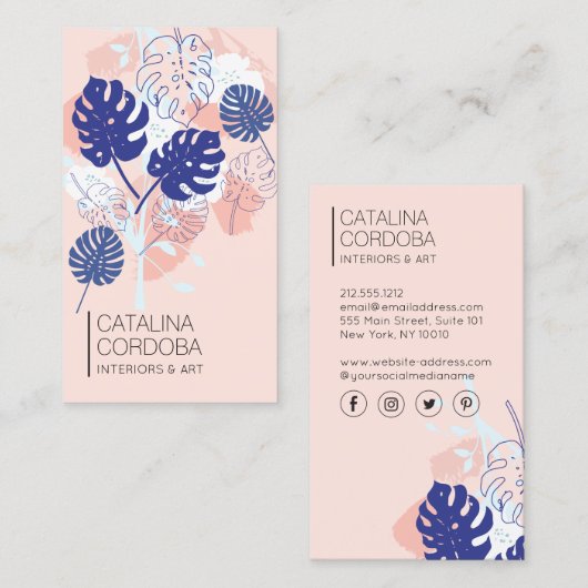 Moderne Tropische Monstera Bladpatroonontwerper II Visitekaartje (Voorkant / Achterkant)