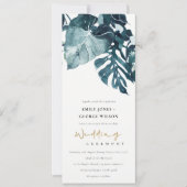 Moderne Tropische Monstera Blue Foliage Wedding Kaart (Voorkant)