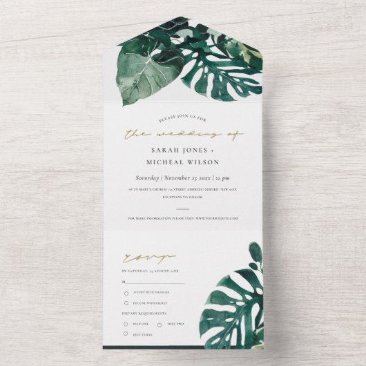 MODERNE TROPISCHE MONSTERA FOLIAGE GROENE WATERVER ALL IN ONE UITNODIGING (Binnen)