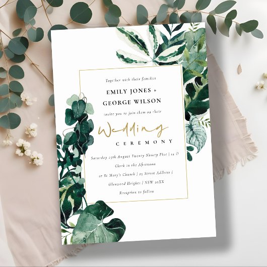 MODERNE TROPISCHE MONSTERA FOLIAGE WEDDING INVITE BEDANKKAART
