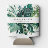 Moderne Tropische Monstera Green Foliage Wedding Blikjeskoeler (Achterkant)