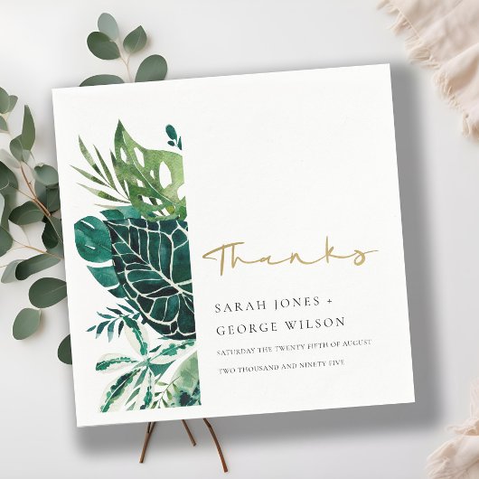 Moderne tropische monstera Green Leafy Fauna Weddi Servet