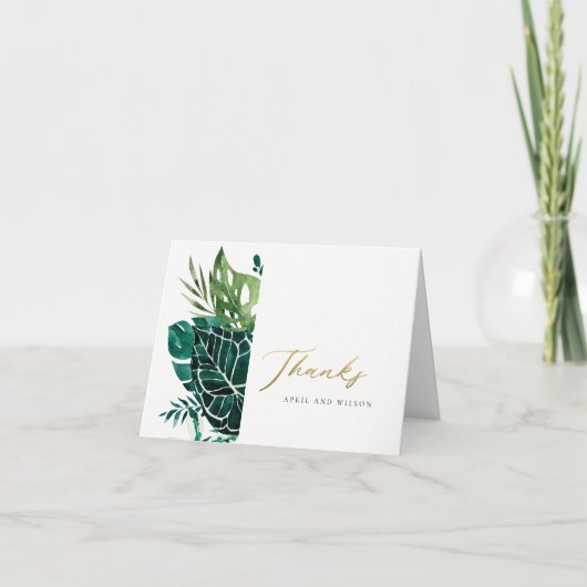 MODERNE TROPISCHE MONSTERA GROENE FOLIAGE WEDDING BEDANKKAART (Voorkant)