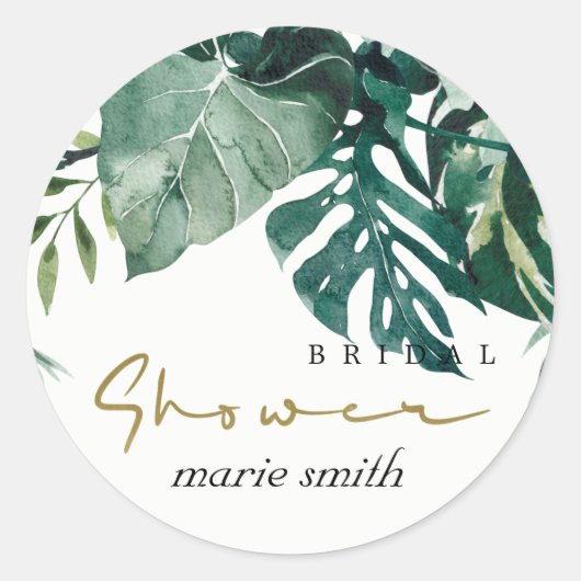 MODERNE TROPISCHE MONSTERA-LOOF BRUIDSSCHOOT RONDE STICKER (Voorkant)
