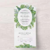 Moderne tropische monstera palm leves Wedding All In One Uitnodiging (Binnen)