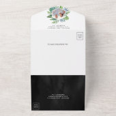 Moderne tropische monstera palmbladeren zwarte bru all in one uitnodiging (Buitenkant)