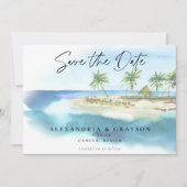 Moderne Tropische Oceaan Strand Bruiloft QR code Save The Date (Voorkant)