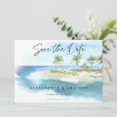Moderne Tropische Oceaan Strand Bruiloft QR code Save The Date (Staand voorkant)