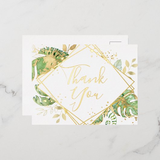 Moderne tropische olievloeistocht bedankt folie uitnodiging briefkaart (Voorkant / Achterkant)