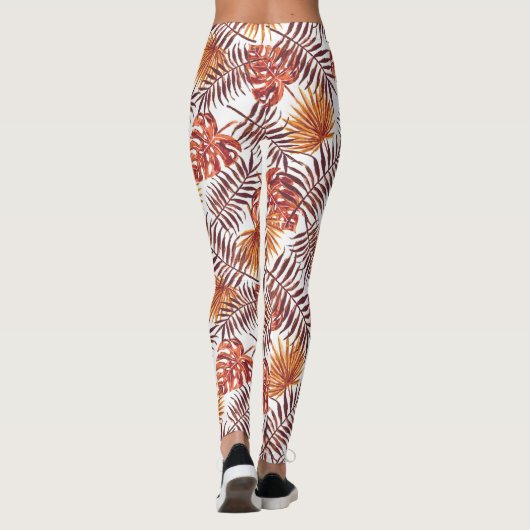 Moderne tropische Oranje palmbomen verlaten zomerk Leggings (Achterkant)