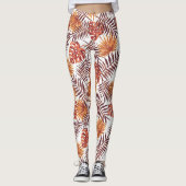 Moderne tropische Oranje palmbomen verlaten zomerk Leggings (Voorkant)