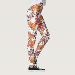 Moderne tropische Oranje palmbomen verlaten zomerk Leggings