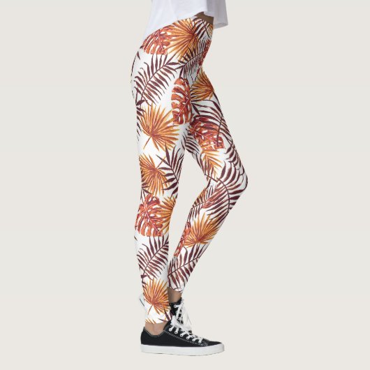 Moderne tropische Oranje palmbomen verlaten zomerk Leggings (Rechts)