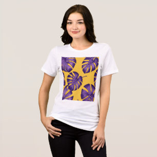 Moderne tropische Paarse bladeren - levendige gele Tri-Blend Shirt