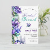 Moderne tropische paarse bloem bruidsbrunch kaart (Staand voorkant)
