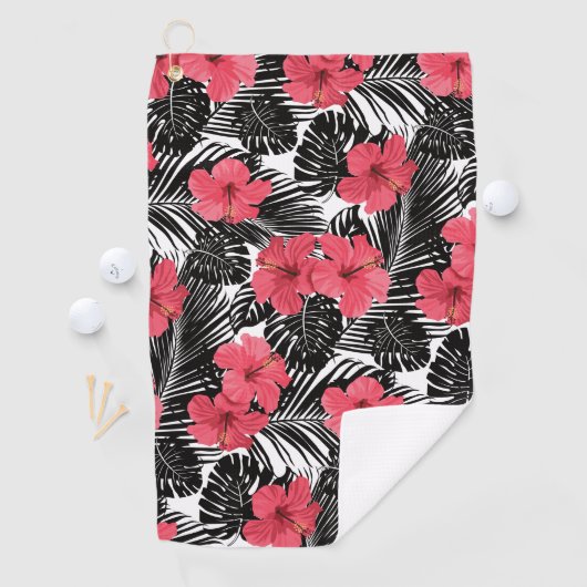 Moderne tropische palm en hibiscus Pattern Golfhanddoek (Insitu)