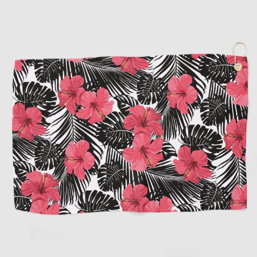 Moderne tropische palm en hibiscus Pattern Golfhanddoek (Horizontaal)
