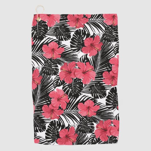 Moderne tropische palm en hibiscus Pattern Golfhanddoek (Voorkant)