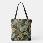 Moderne tropische palm laat faux Gold Glitter-naam Tote Bag (Achterkant)