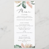 Moderne tropische palm Leaf Typography Blush Weddi Menu (Voorkant)