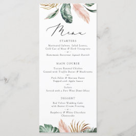 Moderne tropische palm Leaf Typography Blush Weddi Menu