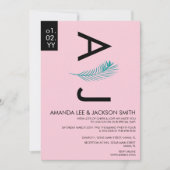 Moderne tropische palm lef Blauwgroen roze bruilof Kaart (Voorkant)