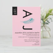 Moderne tropische palm lef Blauwgroen roze bruilof Kaart (Staand voorkant)