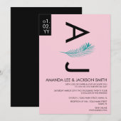 Moderne tropische palm lef Blauwgroen roze bruilof Kaart (Voorkant / Achterkant)