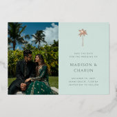 Moderne Tropische Palm Mint Wedding Save the Date Folie Uitnodiging (Voorkant)