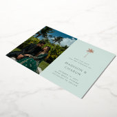 Moderne Tropische Palm Mint Wedding Save the Date Folie Uitnodiging (Gedraaid)
