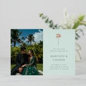 Moderne Tropische Palm Mint Wedding Save the Date Folie Uitnodiging (Staand Voorkant)