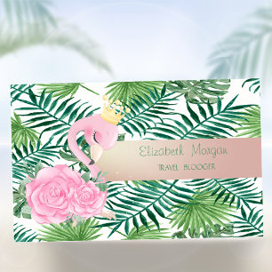 Moderne tropische palmbladeren, Baby roze flamingo Visitekaartje