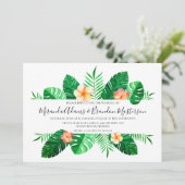 Moderne tropische palmbladeren bloemenbruiloft kaart (Staand voorkant)