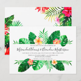 Moderne tropische palmbladeren bloemenbruiloft kaart