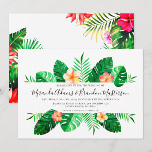 Moderne tropische palmbladeren bloemenbruiloft kaart