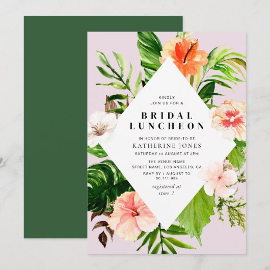 Moderne tropische palmbladeren bruids bruncheon kaart (Voorkant / Achterkant)