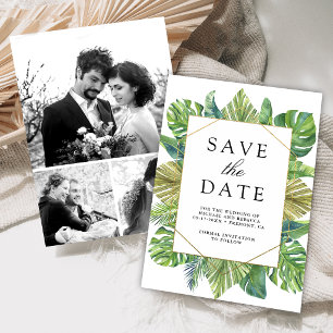 Moderne Tropische Palmbladeren Foto Collage Bruilo Save The Date