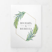 Moderne tropische palmbladeren Fotocollage bruilof Drieluik Uitnodiging (Cover)