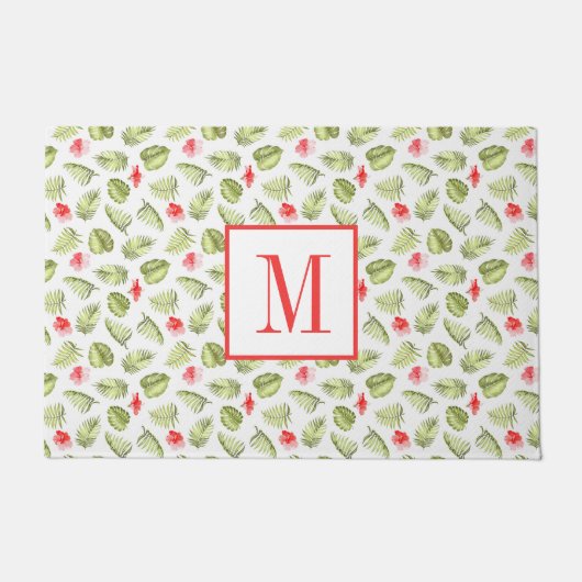 Moderne Tropische Palmbladeren Monogram Deurmat (Voorkant)